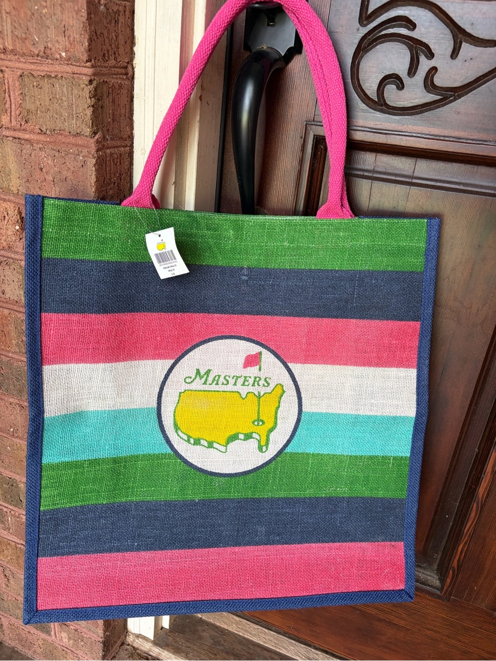 Masters Multicolor Striped Tote with Pink Handles